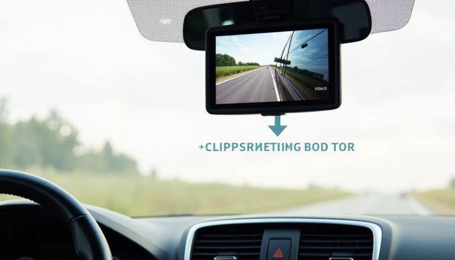 Realistic photo of a car's interior showing the Wolfbox G900 streaming rearview mirror installed, clipped securely over the factory mirror. 