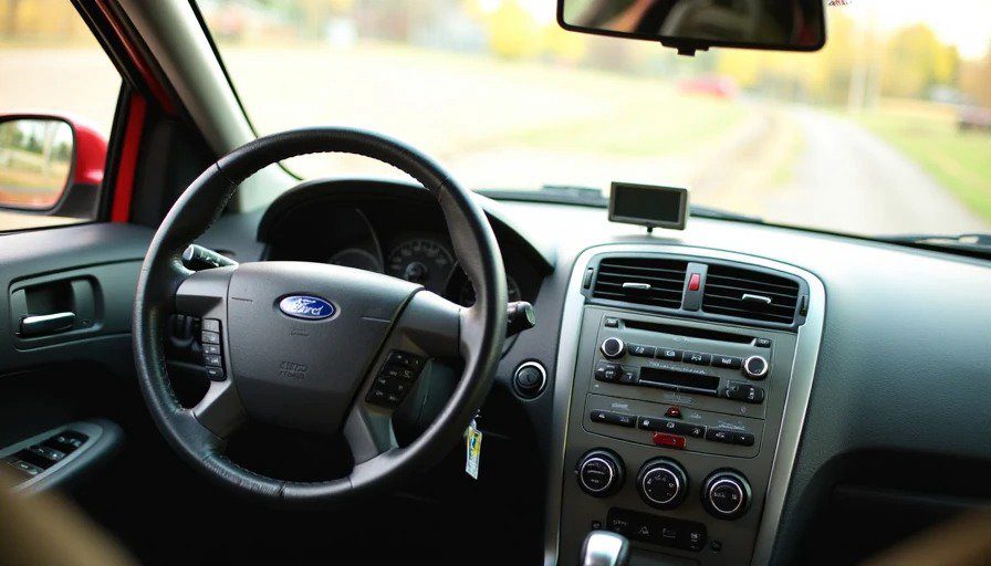 2010 Ford dashboard with small monochrome display, directional pad, hard buttons, and knobs – no touchscreen